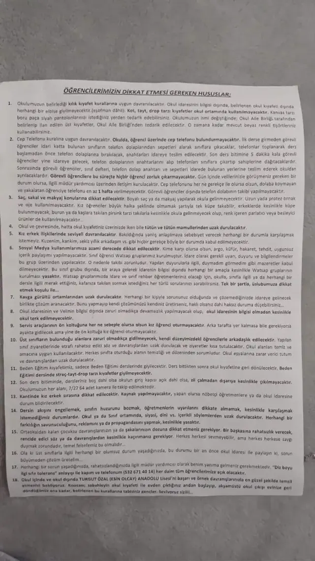Lisenin 18 maddelik kurallar listesi tepki çekti, Valilik soruşturma başlattı