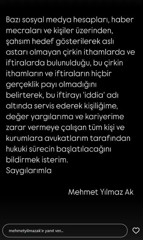 Mehmet Yılmaz Ak'tan taciz iddialarına yanıt: İftira ve asılsız