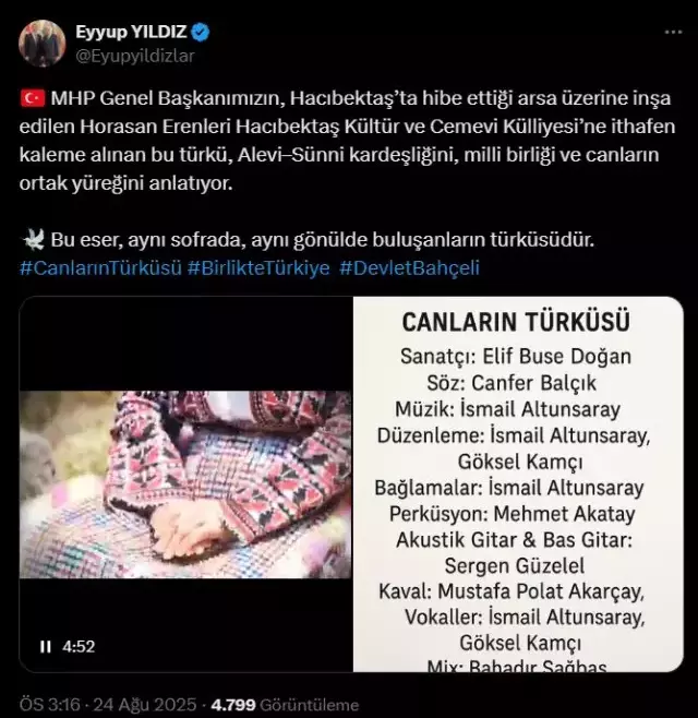 MHP’den Bahçeli'nin talimatıyla yapılan cemevi için özel türkü: Canların Türküsü