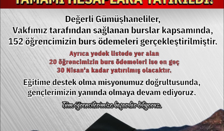 Gümüşhane Vakfı’ndan 152 Öğrenciye Bayram Öncesi Burs Desteği