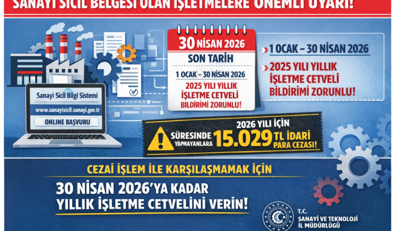 Sanayi Sicil Belgesi Olan İşletmelere Önemli Uyarı