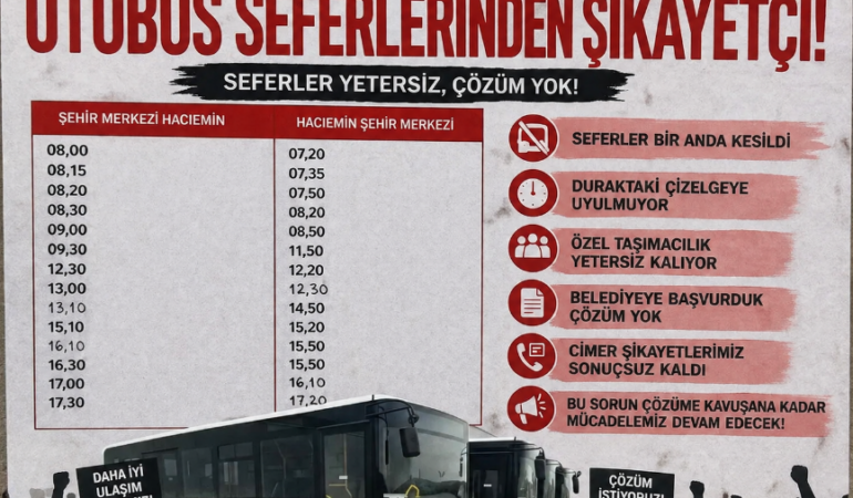 Hacıemin Mahallesi’nde Otobüs Tepkisi: “Seferler Yetersiz, Çözüm İstiyoruz”