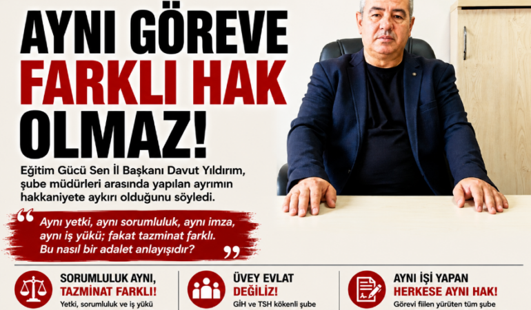 Eğitim Gücü Sen’den Şube Müdürü Tazminatına Tepki: “Aynı Göreve Farklı Hak Olmaz”
